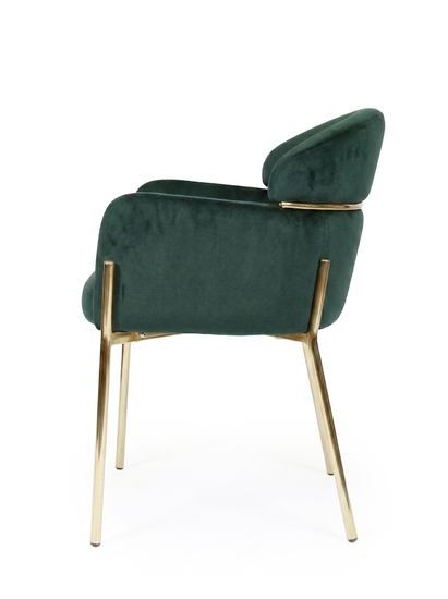 Krzesło z podłokietnikami glamour ze złotym łącznikiem LUNGO VELVET zielone na złotym stelażu