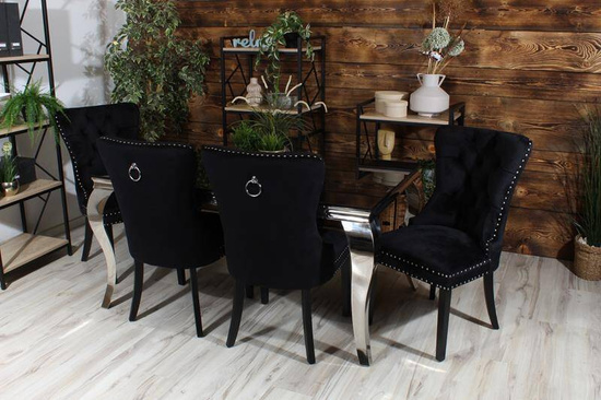 Krzesło na sprężynach pikowane z kołatką i ćwiekami HUGO czarne