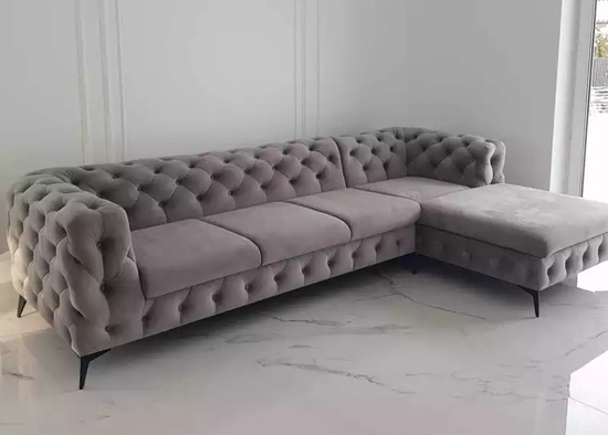 Narożnik pikowany MOMOA z szezlongiem bez funkcji spania 210 x 305