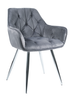 Krzesło fotelowe z podłokietnikami AURORA | szary welur, chromowane nogi, pikowana tapicerka