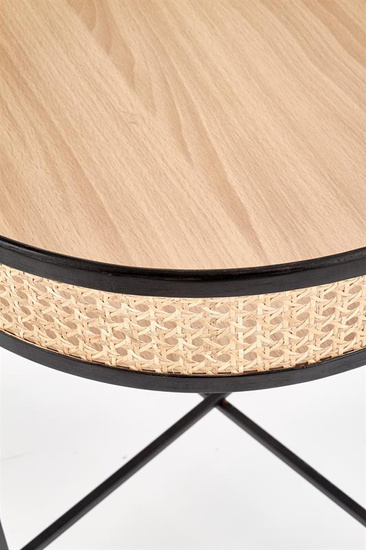 Ława LANIPA z rattanu naturalnego na czarnej metalowej podstawie