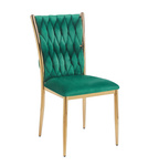 Eleganckie krzesło SORENA w zielonym kolorze na złotym stelażu
