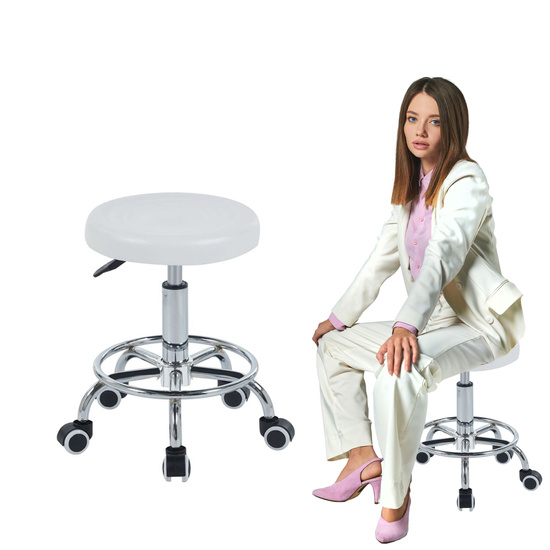 Taboret obrotowy KIVI biały na kółkach