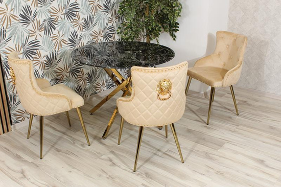 Krzesło z kołatką do jadalni glamour BENTO beżowy/złoty