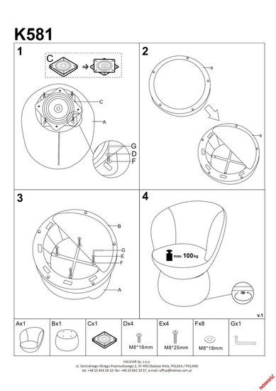 Krzesło z funkcją obrotu K581 w szarej tkaninie