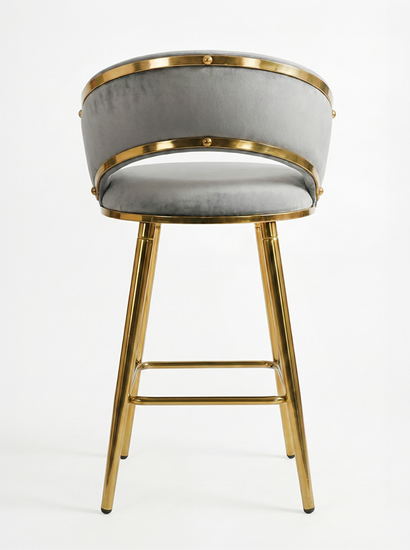 Krzesło barowe plecione półhoker TESSA VELVET szary na złotym stelażu