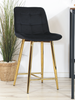 Welurowe krzesło barowe niskie PROXI pikowane czarne na złotych nogach