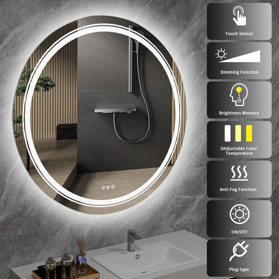 Lustro łazienkowe DOVER 80 w kolorze srebrnym z podświetleniem LED