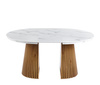 Nowoczesny okrągły stół rozkładany BLANES 120 cm w kolorze biały marmur / dąb z dekoracyjną podstawą