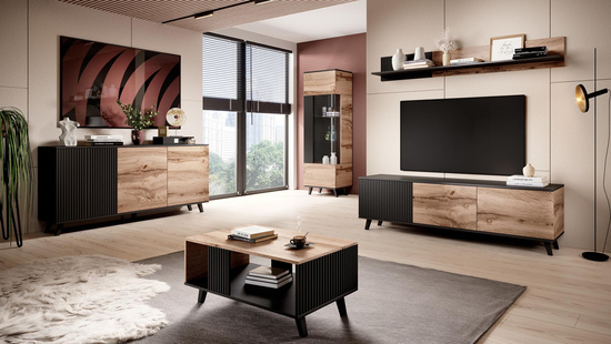 Stolik RTV RANDOM RTV-K 180 cm z kominkiem dąb wotan/czarny