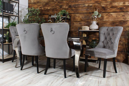 Krzesło na sprężynach pikowane z kołatką i ćwiekami HUGO szare