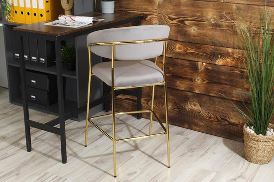 Krzesło barowe w stylu glamour MARGO szary welur /złoty