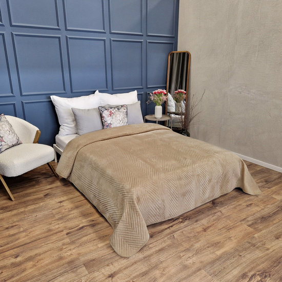 Narzuta na łóżko z weluru CADEN 09 ciemnobeżowa jodełka 70 x 160