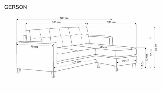 Sofa z podnóżkiem GERSON szara tkanina
