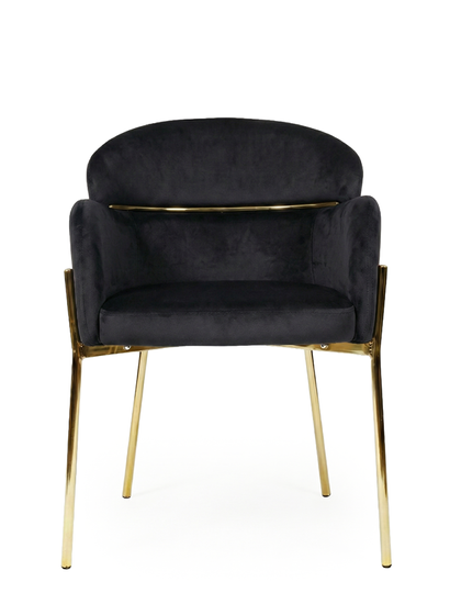 Krzesło z podłokietnikami glamour ze złotym łącznikiem LUNGO VELVET czarne na złotym stelażu