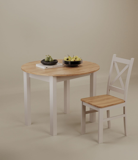 Stół rozkładany okrągły VALERIO dąb złoty craft / biały