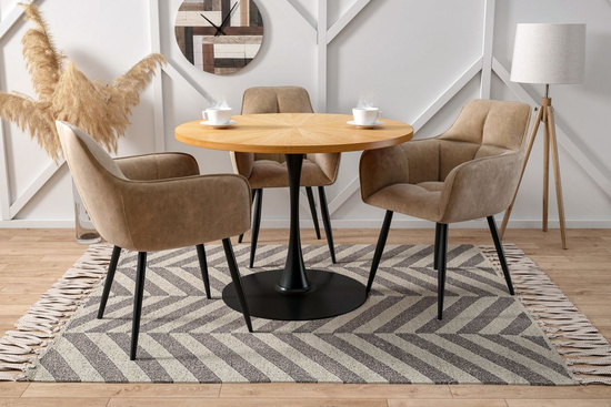 Stół AUREO okrągły o średnicy 100 cm w kolorze dąb naturalny z czarną podstawą