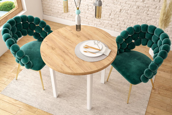 Stół rozkładany okrągły SORBUS dąb złoty craft / biały