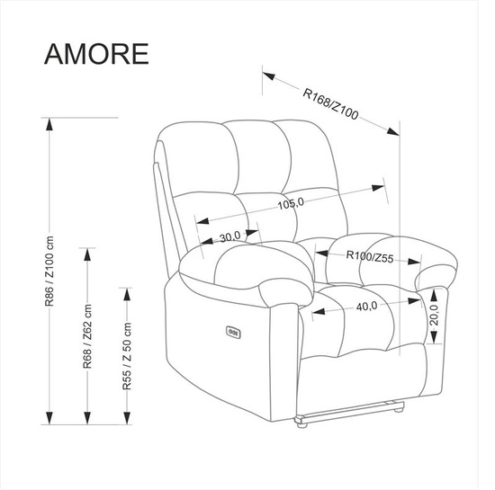 Fotel wypoczynkowy AMORE w beżowym kolorze z funkcją elektrycznego rozkładania