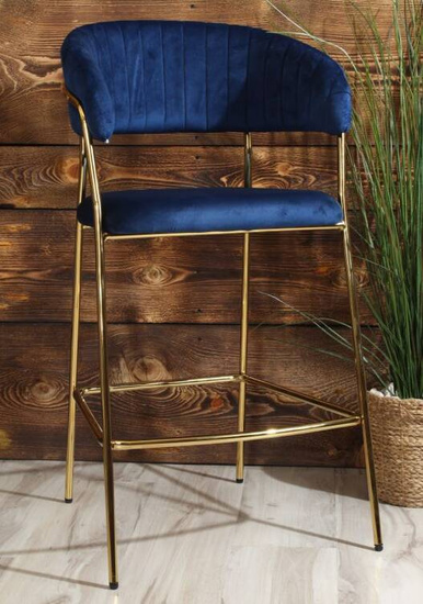 Krzesło barowe w stylu glamour MARGO granatowy welur /złoty