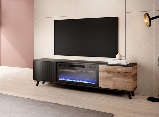 Stolik RTV RANDOM RTV-K 180 cm z kominkiem dąb wotan/czarny