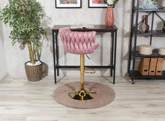 Welurowy hoker glamour ROSA 4 z różową plecionką i złotym stelażem