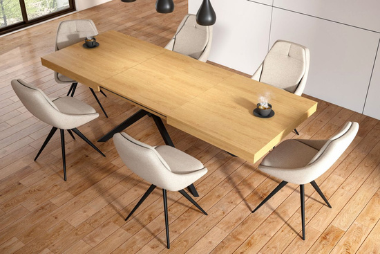 Stół rozkładany STELVO z blatem dąb naturalny i czarną podstawą