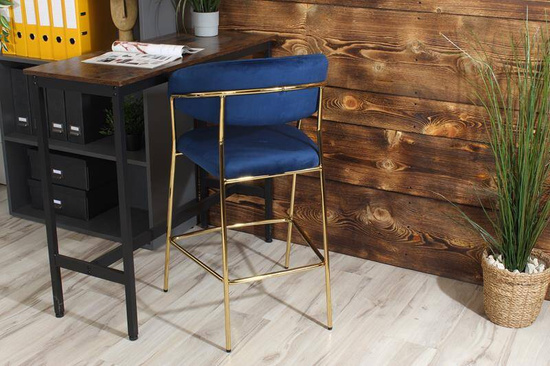 Krzesło barowe w stylu glamour MARGO granatowy welur /złoty