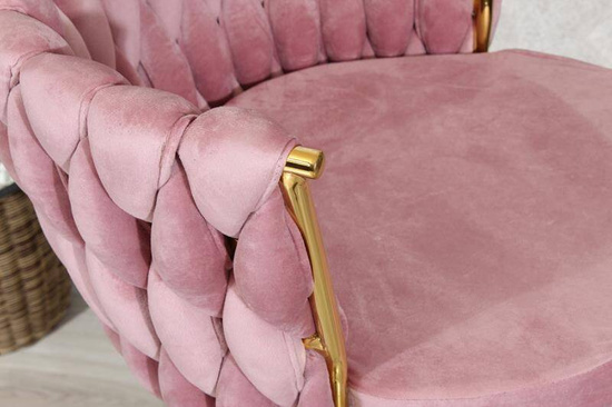 Welurowy hoker glamour ROSA 4 z różową plecionką i złotym stelażem