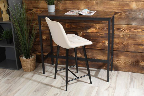 Welurowe krzesło do wyspy niskie PROXI pikowane jasny beż na czarnych nogach