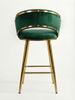 Krzesło barowe plecione półhoker TESSA VELVET zielony na złotym stelażu