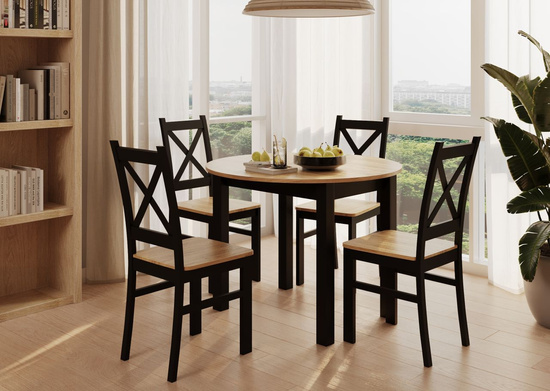 Stół rozkładany okrągły VALERIO dąb artisan / czarny