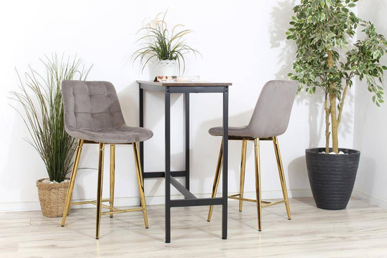 Welurowe krzesło barowe pikowane niskie PROXI szare na złotych nogach