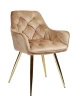 Pikowane krzesło z marszczeniami AURORA ciemny beż ze złotymi nogami