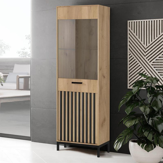 Witryna LAMINO W-1 dąb craft/czarny, nogi: czarny