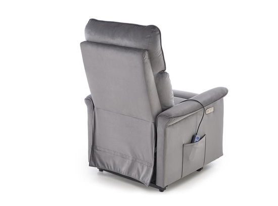 Fotel wypoczynkowy z funkcją elektrycznego rozkładania i gniazdem USB SEMIR 2 w popielatej tkaninie BLUVEL 14