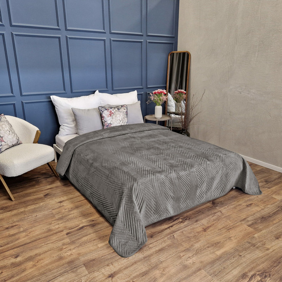 Welurowa narzuta na łóżko CADEN 01 szara jodełka 170 x 210