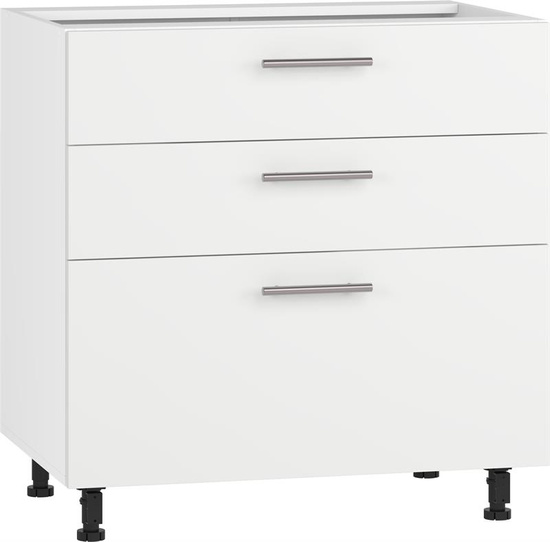 Szafka dolna VENTO D3S-80/82 w kolorze biały mat z trzema szufladami i mechanizmem Hettich
