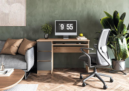 Biurko CINO w połączeniu dębu artisan i grafitu z szufladami
