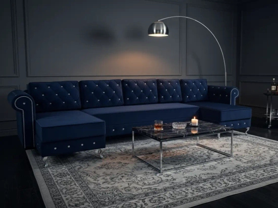 Narożnik z funkcją spania NANCY U duży w stylu glamour