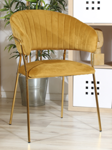 Eleganckie krzesło do jadalni w stylu glamour MALE miodowe welur /złoto