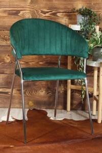 Eleganckie krzesło do jadalni w stylu glamour MALE zielony welur / srebrny stelaż