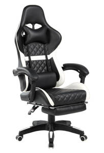 Fotel gamingowy STORM z wysuwanym podnóżkiem czarno-biały