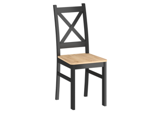 Krzesło drewniane z drewnianym siedziskiem CARO czarne / dąb złoty craft