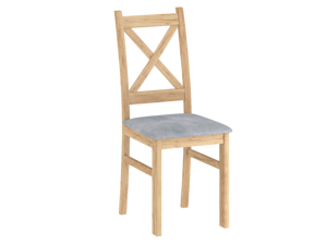 Krzesło drewniane z drewnianym siedziskiem CARO dąb złoty craft z szarym tapicerowanym siedziskiem