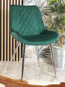 Krzesło welurowe zielone CALIPSO na srebrnych nogach