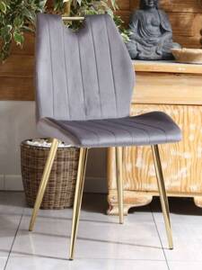 Krzesło z uchwytem tapicerowane MOLLY | szara tkanina, złote detale