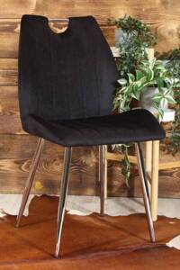 Krzesło z uchwytem welurowe MOLLY | czarny welur, srebrne detale