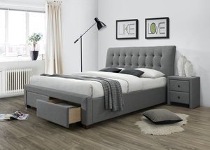 Tapicerowane łóżko PERCY z szufladami szare