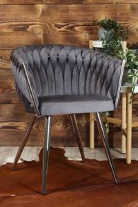 Welurowe krzesło glamour ROSA | szara plecionka, srebrny stelaż
